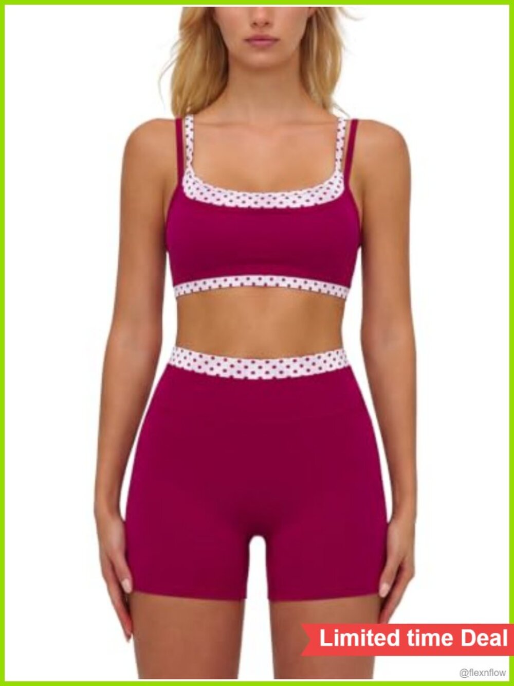 ABOCIW 2 Piece Workout Set Polka Dot Sports Bra High Waist Biker Shorts Gym Yoga